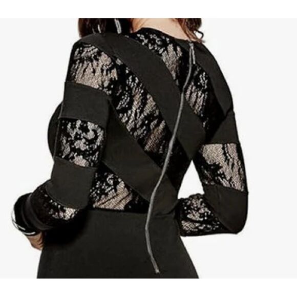 NWT Guess Frederikke Spliced Long Sleeve Dress w Peekaboo Lace in Black Size S - Picture 4 of 15